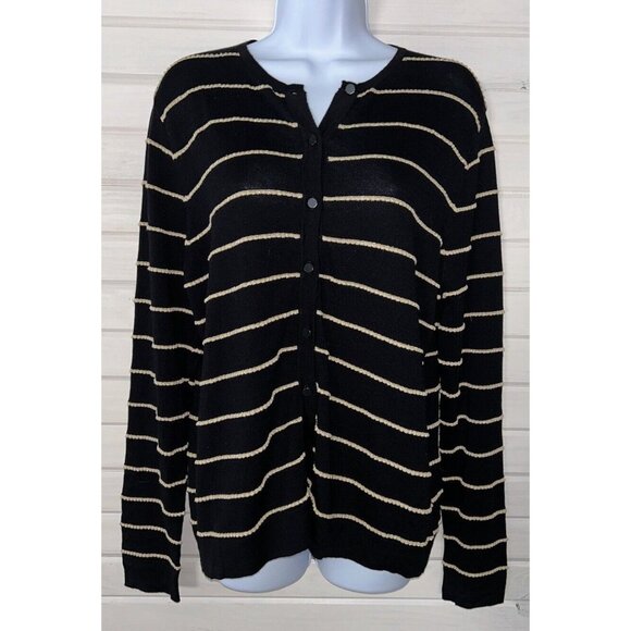 NWT August Silk Heritage Sz XL Black Gold Stripes Textured Button Up Cardigan - Picture 2 of 10